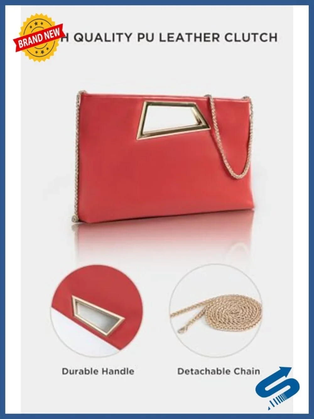 PU Leather Clutch Purse with Metallic Geo Top Handle